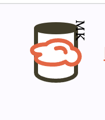 A logo of a can shape with an orange cloud shape in front and the letters MK sideways and off the corner